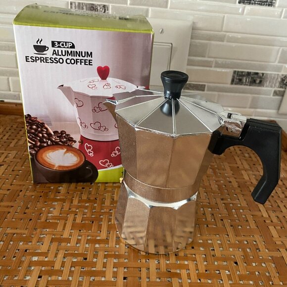 NEW Espresso Coffee Maker Aluminum 3-Cup with Removable Stainless Steel Filter - Picture 2 of 5